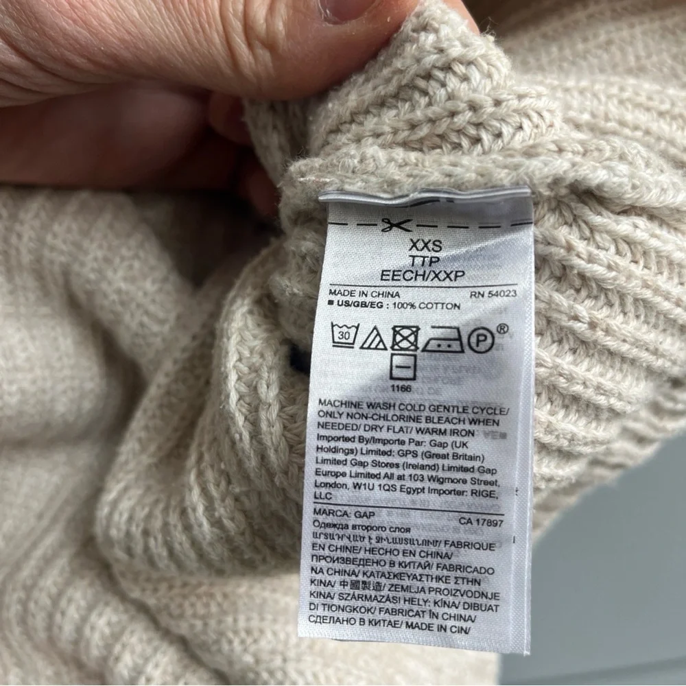 GAP Neutral Mock Boatneck Bubble Sleeve Cotton Sweater XXS Relaxed